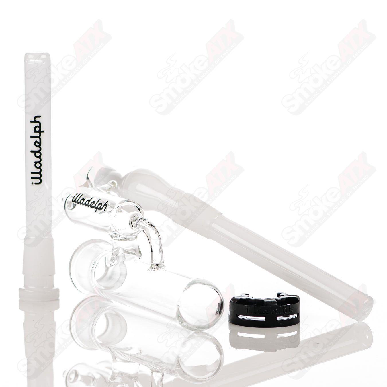 Black Micro Mini Disc Ash Catcher for glass bongs, designed by Illadelph, with a compact disc-shaped percolator for smoother hits.