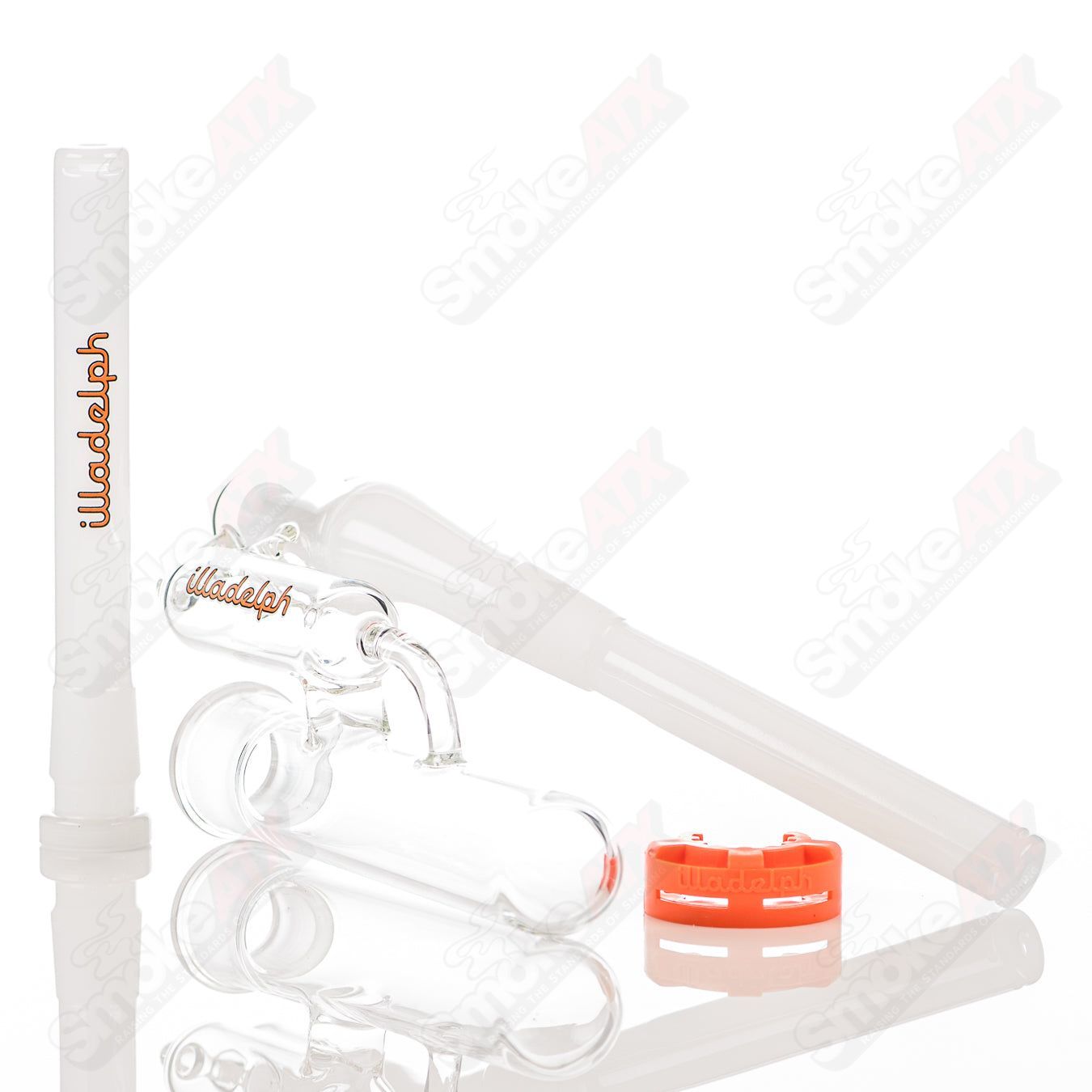 Orange Illadelph Micro Mini Disc Ash Catcher made of glass, designed to fit onto a smoking pipe for ash filtration.