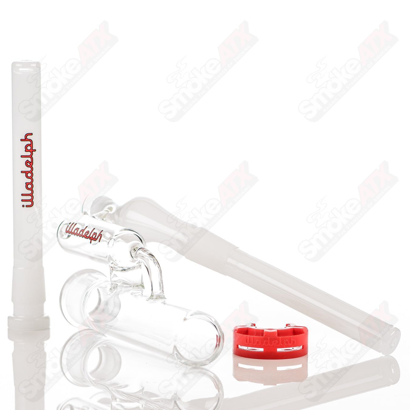 Red Illadelph Micro Mini Disc Ash Catcher made of glass, designed for enhanced filtration and style.
