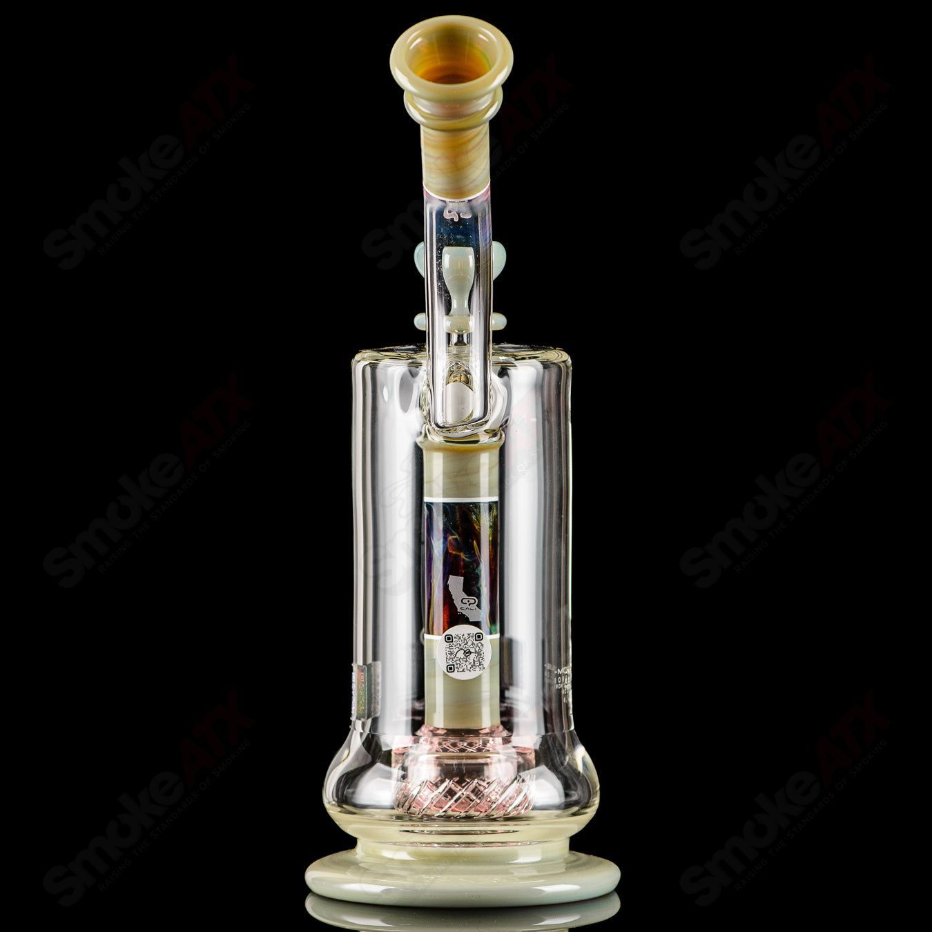 Mobius Micro V3 Reti Accent Series glass bubbler with intricate design and vibrant colors, showcasing detailed craftsmanship.