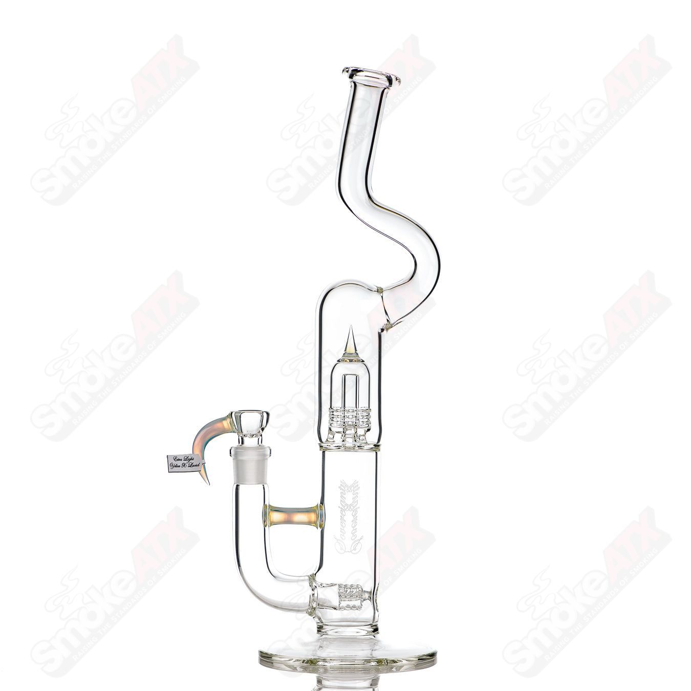 Sovereignty Glass Mini Grid Dome with three Natty Neck minor accent in extra light yellow Lucid glass, straight tube design.