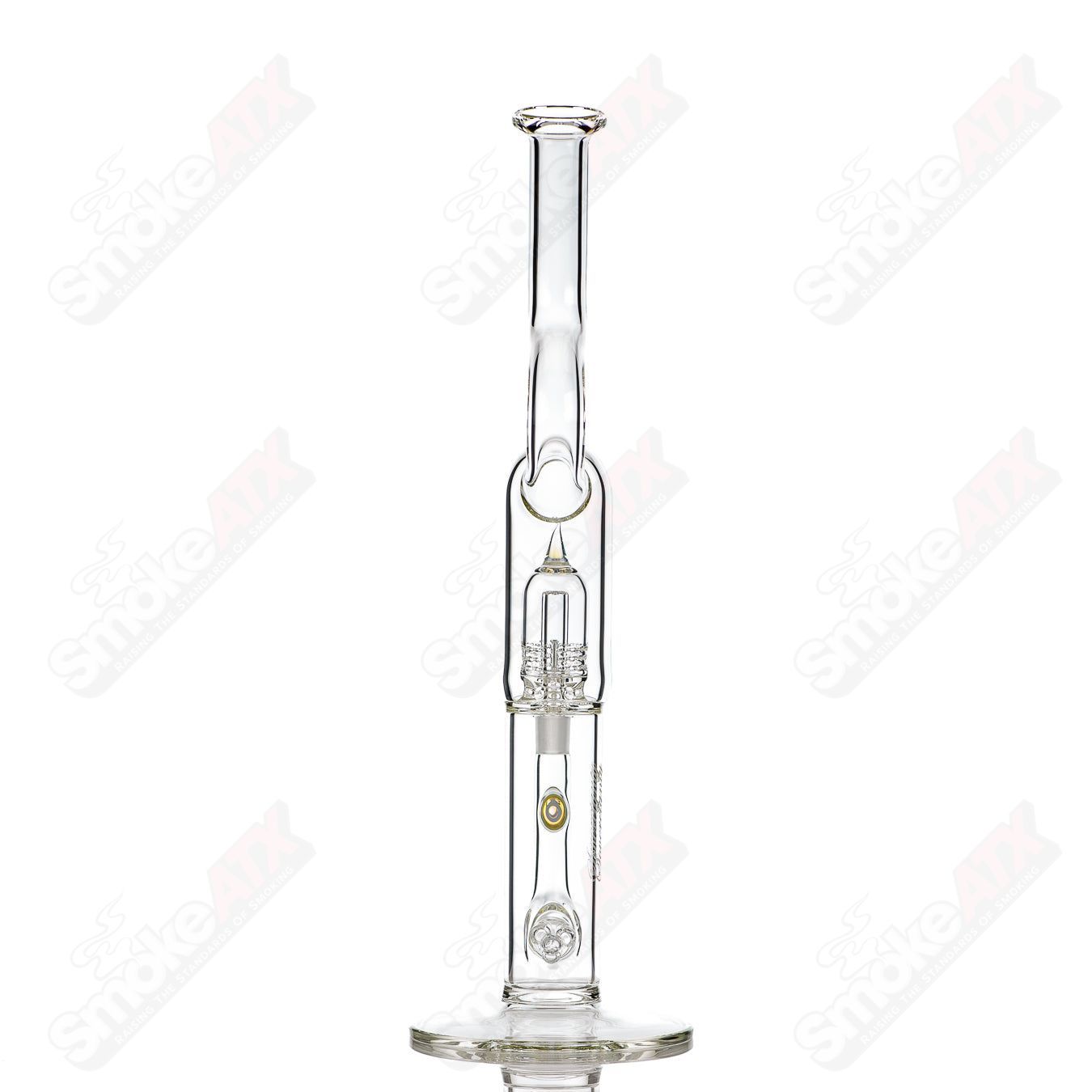 Sovereignty Glass Mini Grid Dome with three natural neck mini accents in extra light yellow and lucid color, straight glass tube.