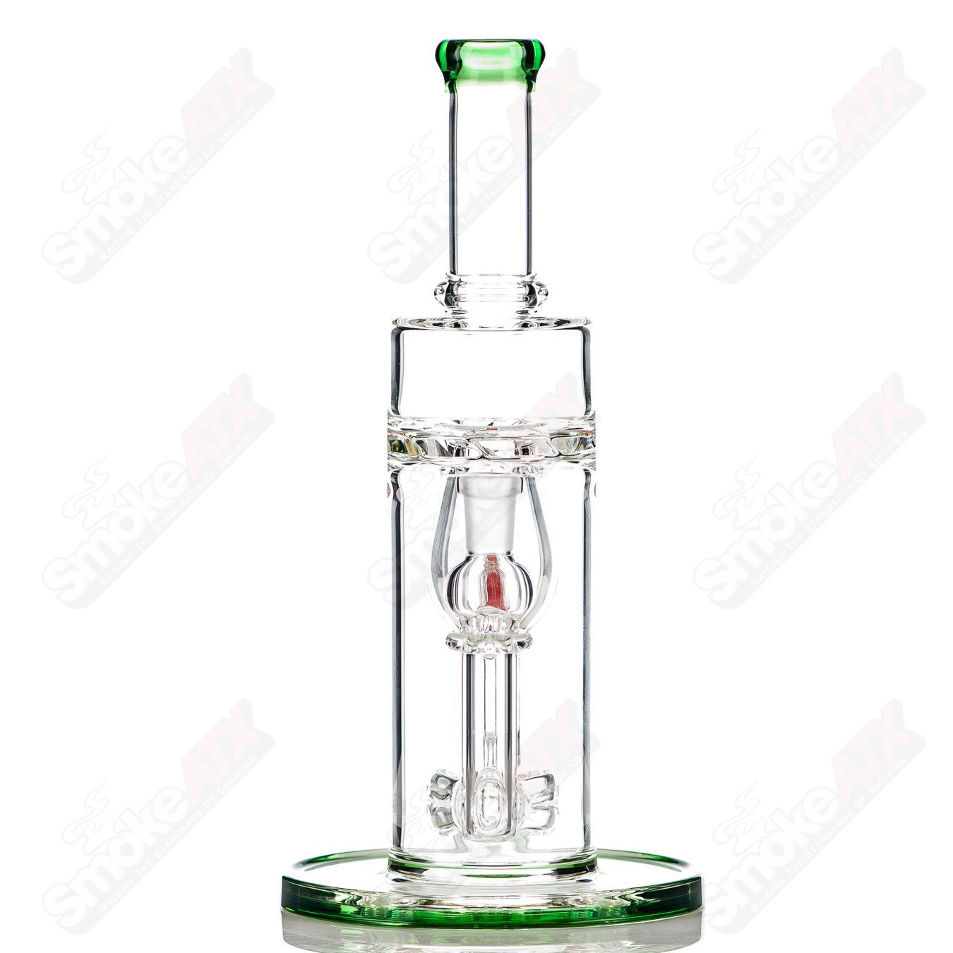 Mini Incycler Terroir Heady Glass recycler with green accents, showcasing intricate glasswork and vibrant green details.