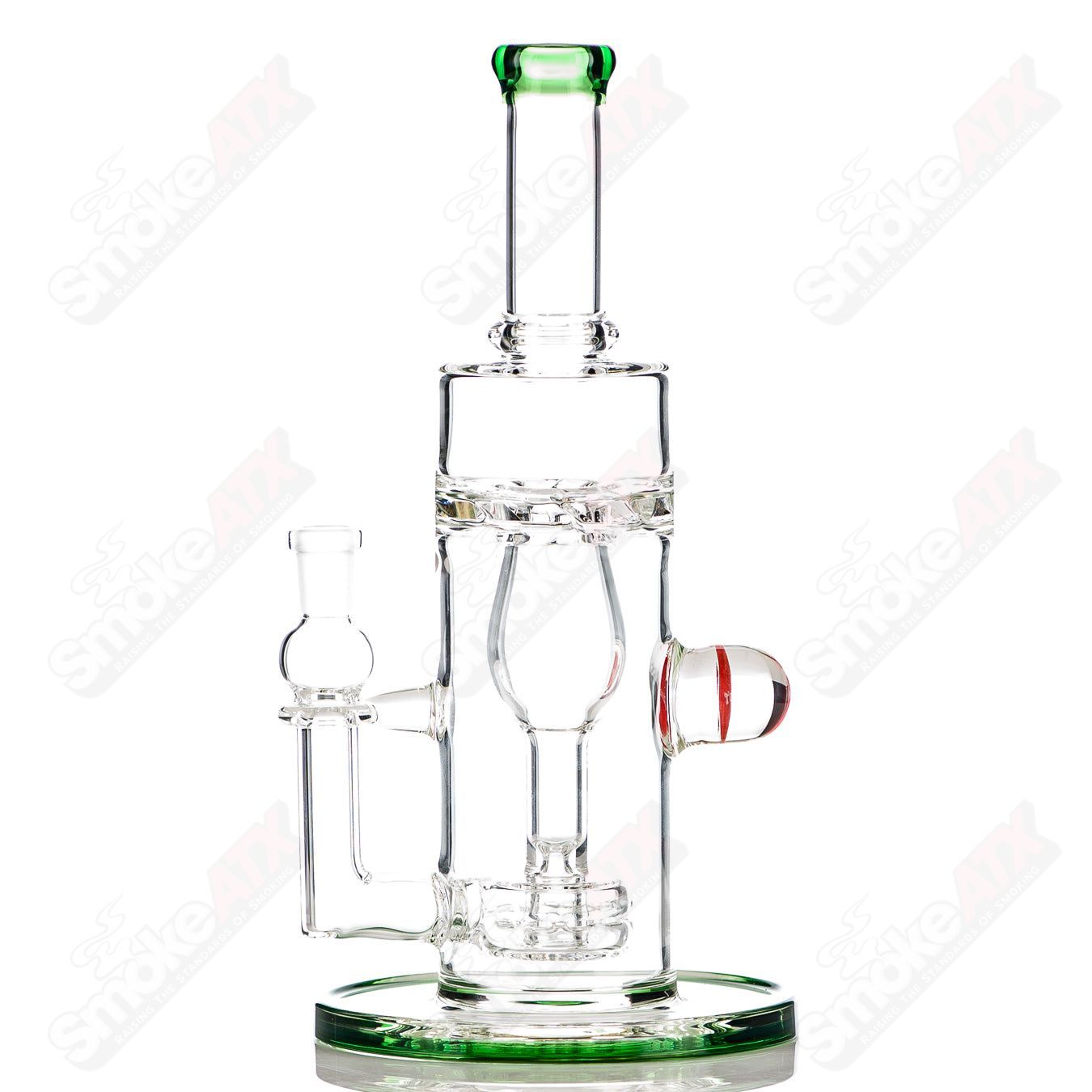 Mini Incycler Heady Glass recycler with green accents by Terroir, showcasing intricate glasswork and vibrant green detailing.