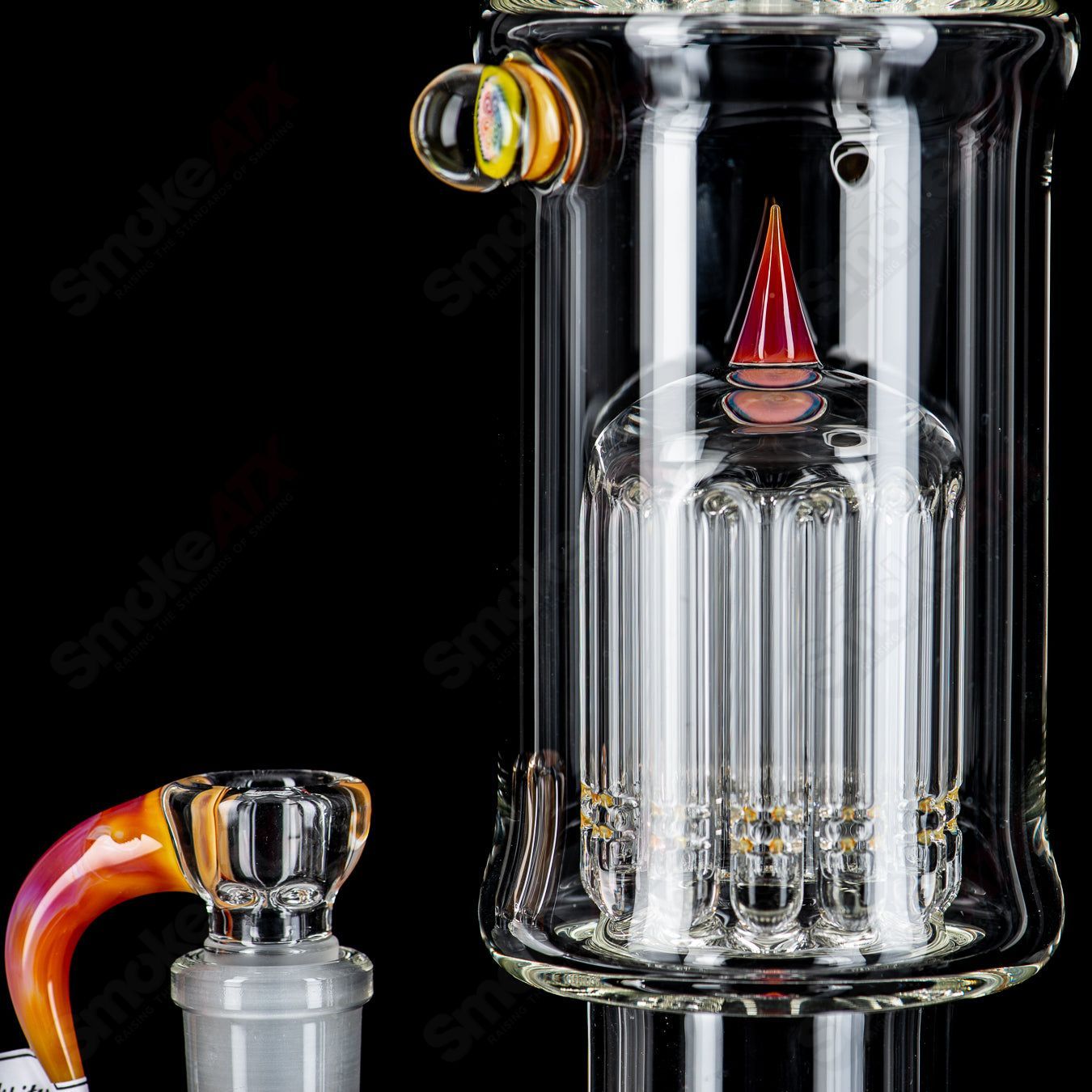 Heady glass piece by Sovereignty, Minor Serendipity Fixed 180 to 12-arm with Millie design, featuring intricate glasswork.