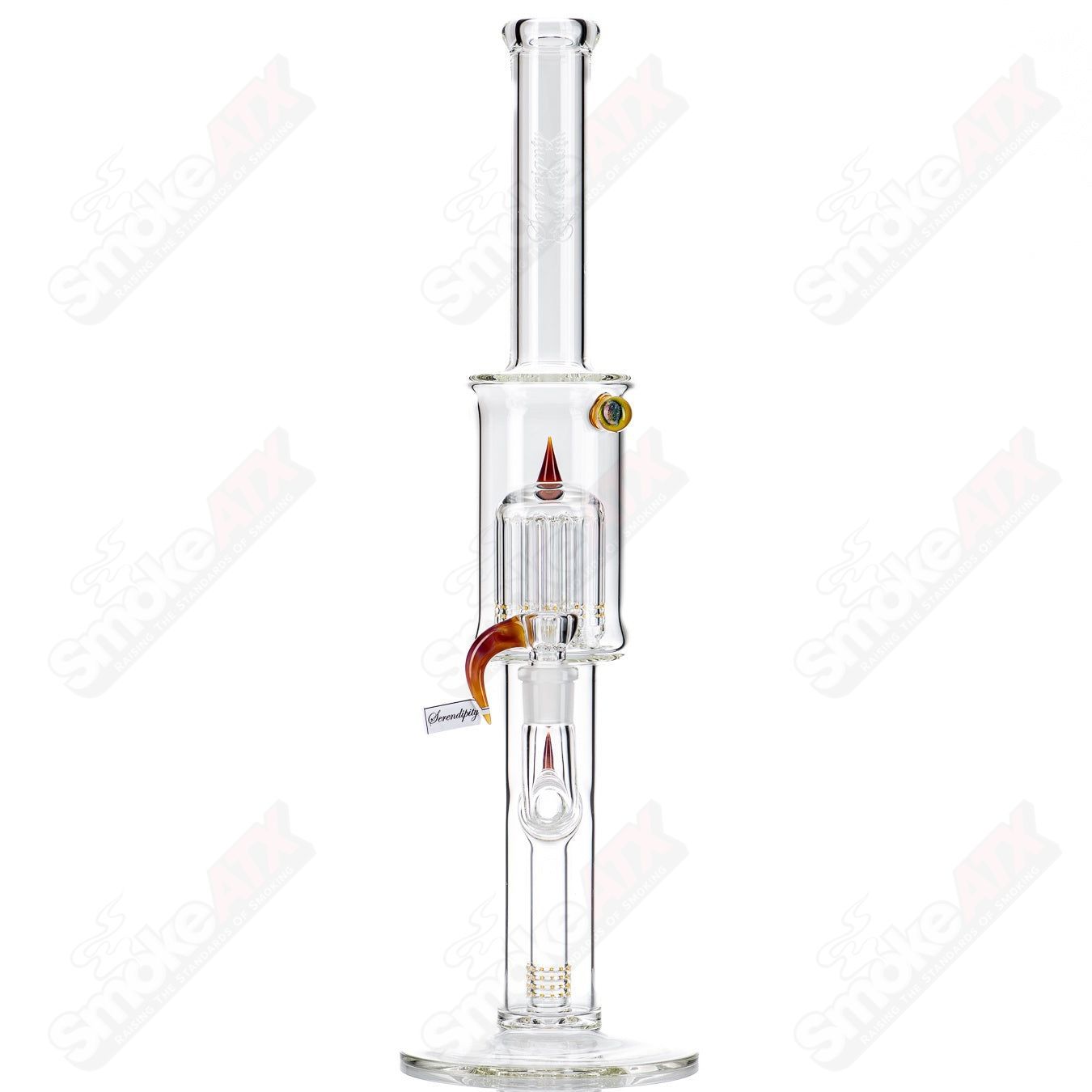 Heady glass piece by Sovereignty Glass featuring a Minor Serendipity fixed 180 to 12 arm design with a Millie pattern.