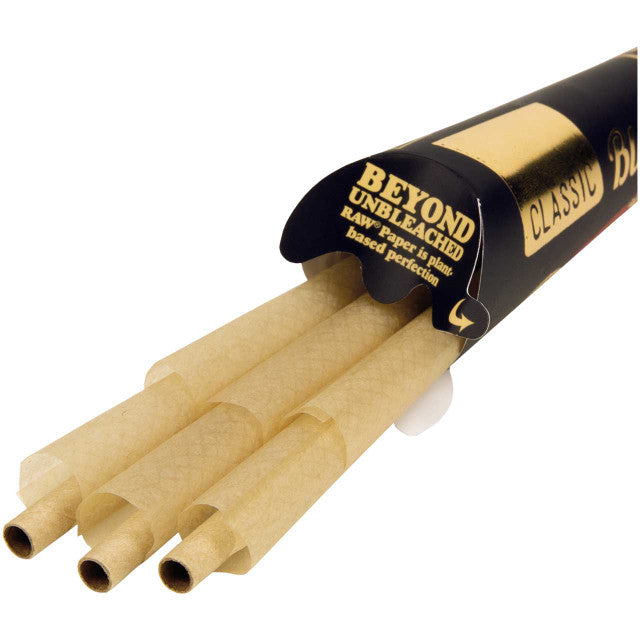 Six black RAW Cones, 1 1/4 size, packed in a scoop pack, ideal for rolling and smoking.