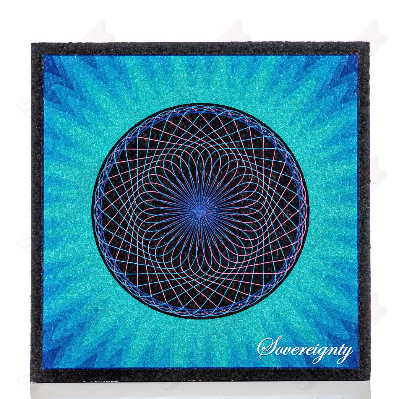 Teal square Mood Mat Dab Mat by Sovereignty Glass, Retti design, LE limited edition with 250 pieces, for dab rigs and accessories.