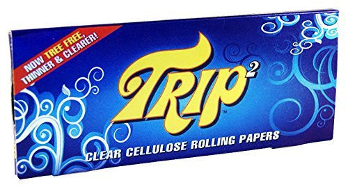 King size clear cellulose rolling papers by trip2, featuring transparent material and packaging for easy rolling and visibility.