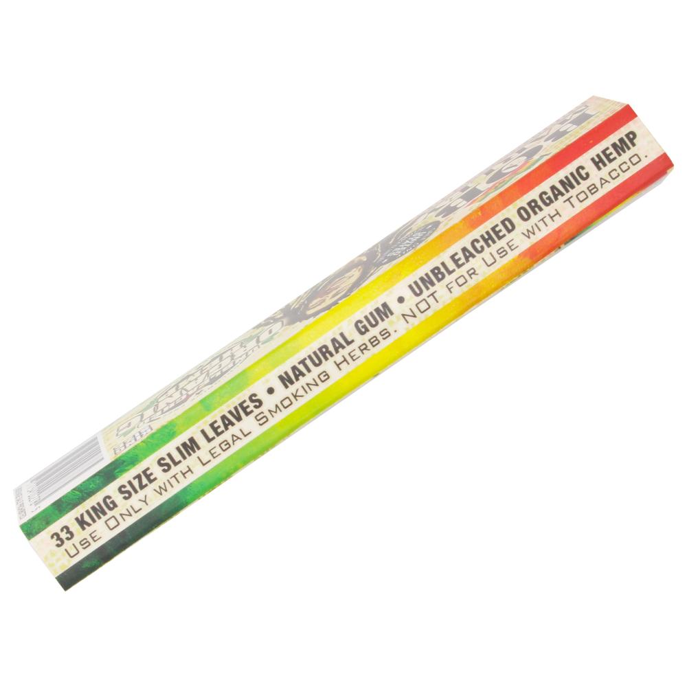 Organic hemp King Size rolling papers with tips featuring Bob Marley branding, ideal for rolling cigarettes or herbs.