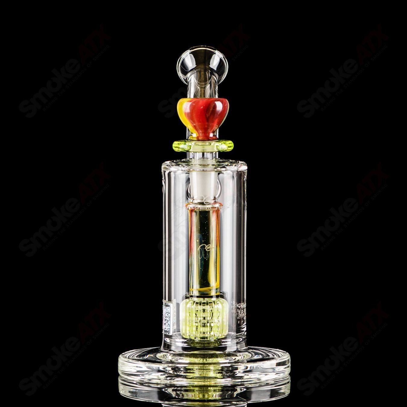 Mobius Nuc Accent Series #44 of 2023 glass bubbler with intricate design and clear glass body