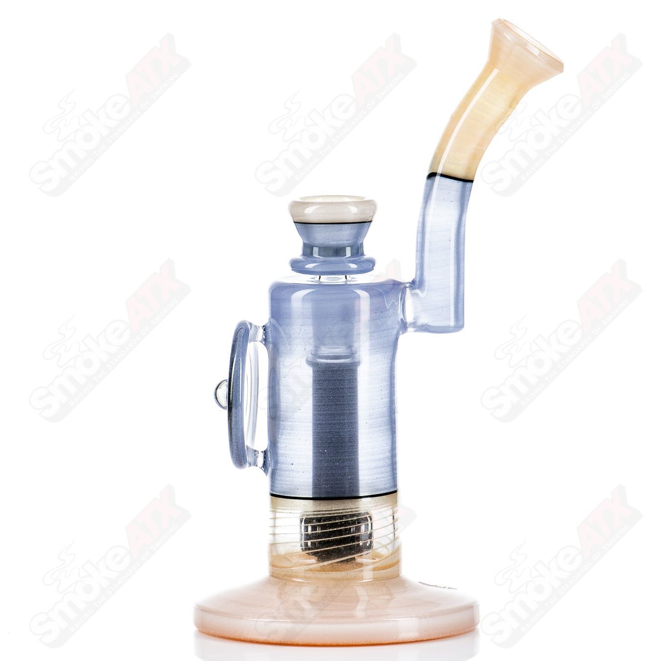Mobius Heady Glass bubbler featuring the Nuc Matrix Circle Solo design, part of the 2024 Mobius collection, with intricate glasswork.