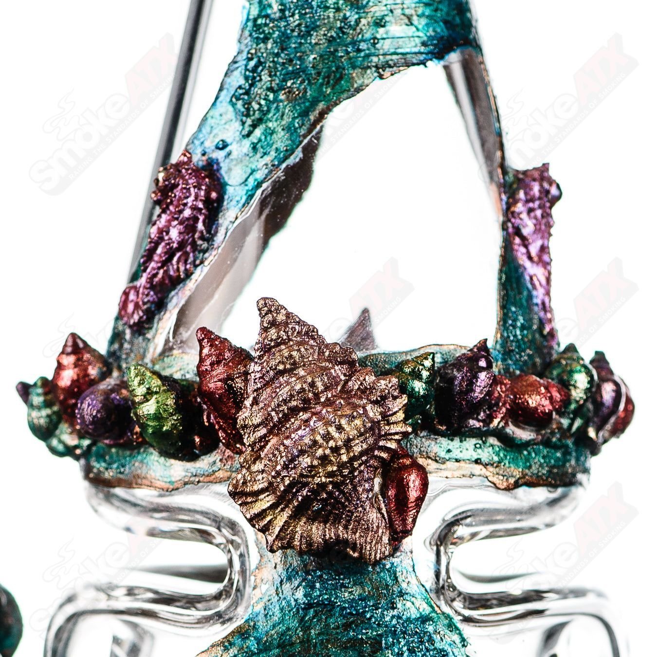 Oceanscape Electroformed Fabcone Rig by Cherry Glass, St. George x Cherry Glass, clear glass concentrate rig with intricate design.