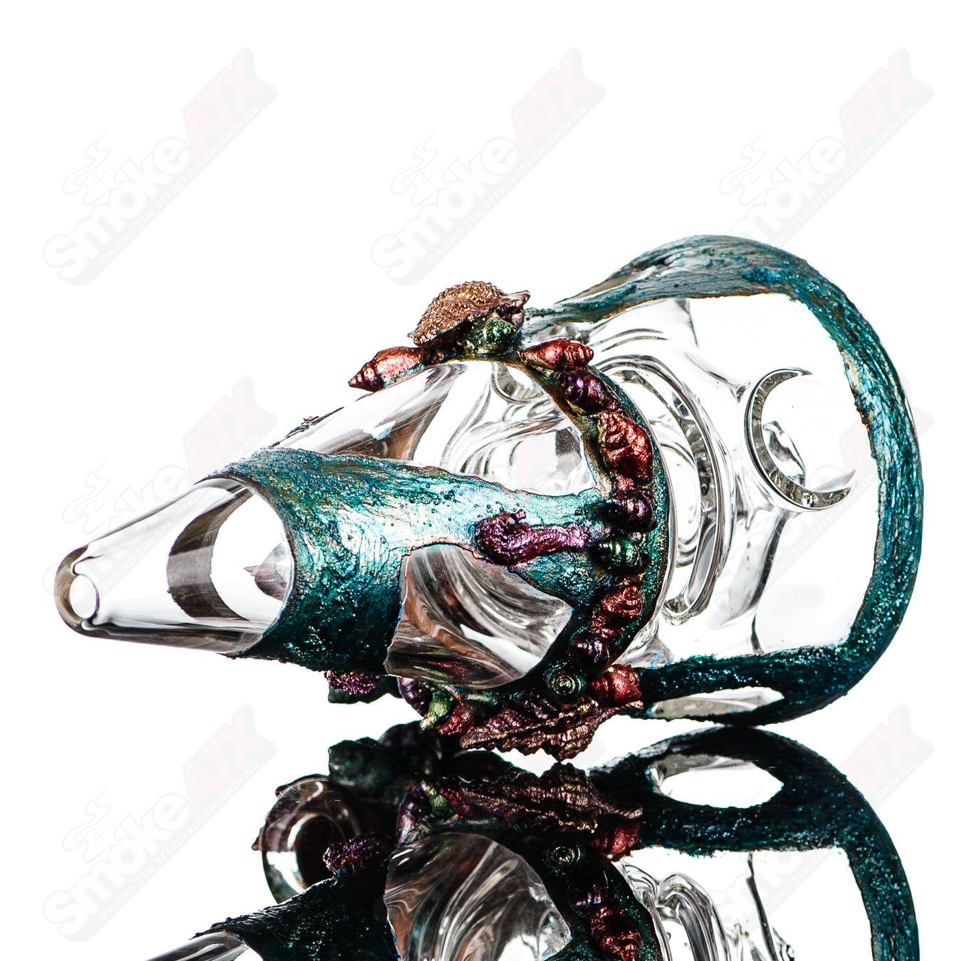 Oceanscape Electroformed Fabcone Rig by Cherry Glass, St. George x Cherry Glass, transparent glass concentrate rig with intricate details.