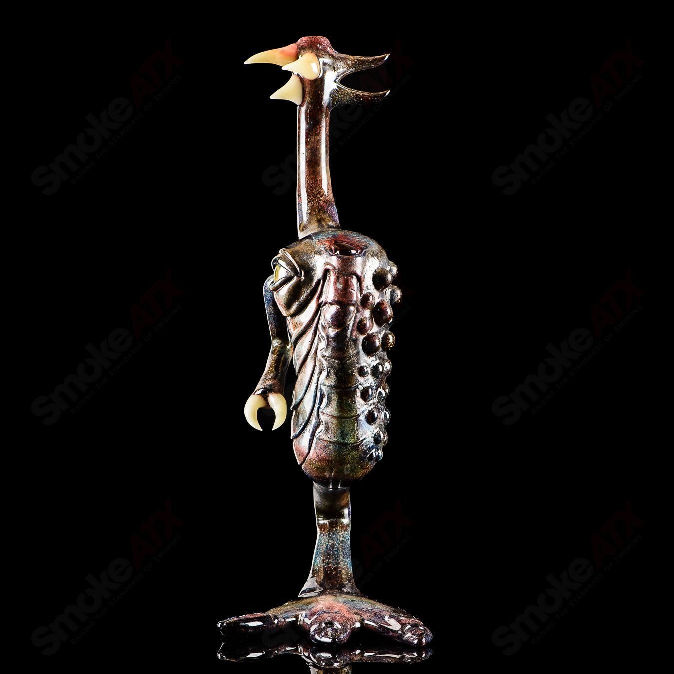 Salt Glass OG Big Footed Gill Creature concentrate rig with vibrant Aurora glass design, featuring intricate details and colorful patterns.