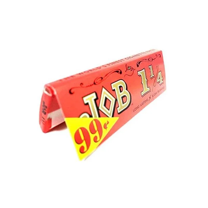 Thin 1 1/4 inch JOB rolling papers for rolling cigarettes or herbs, featuring the brand's classic packaging and design.