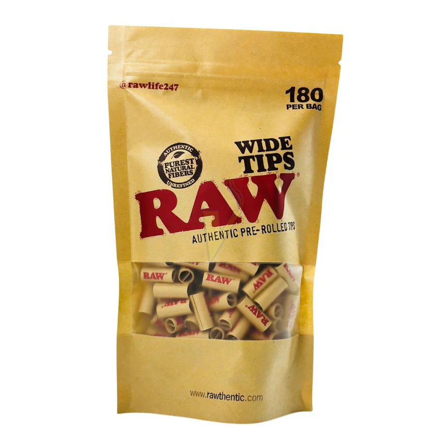 Raw 180 pre-rolled tips for rolling papers, featuring durable paper tips designed for smooth smoking experiences.