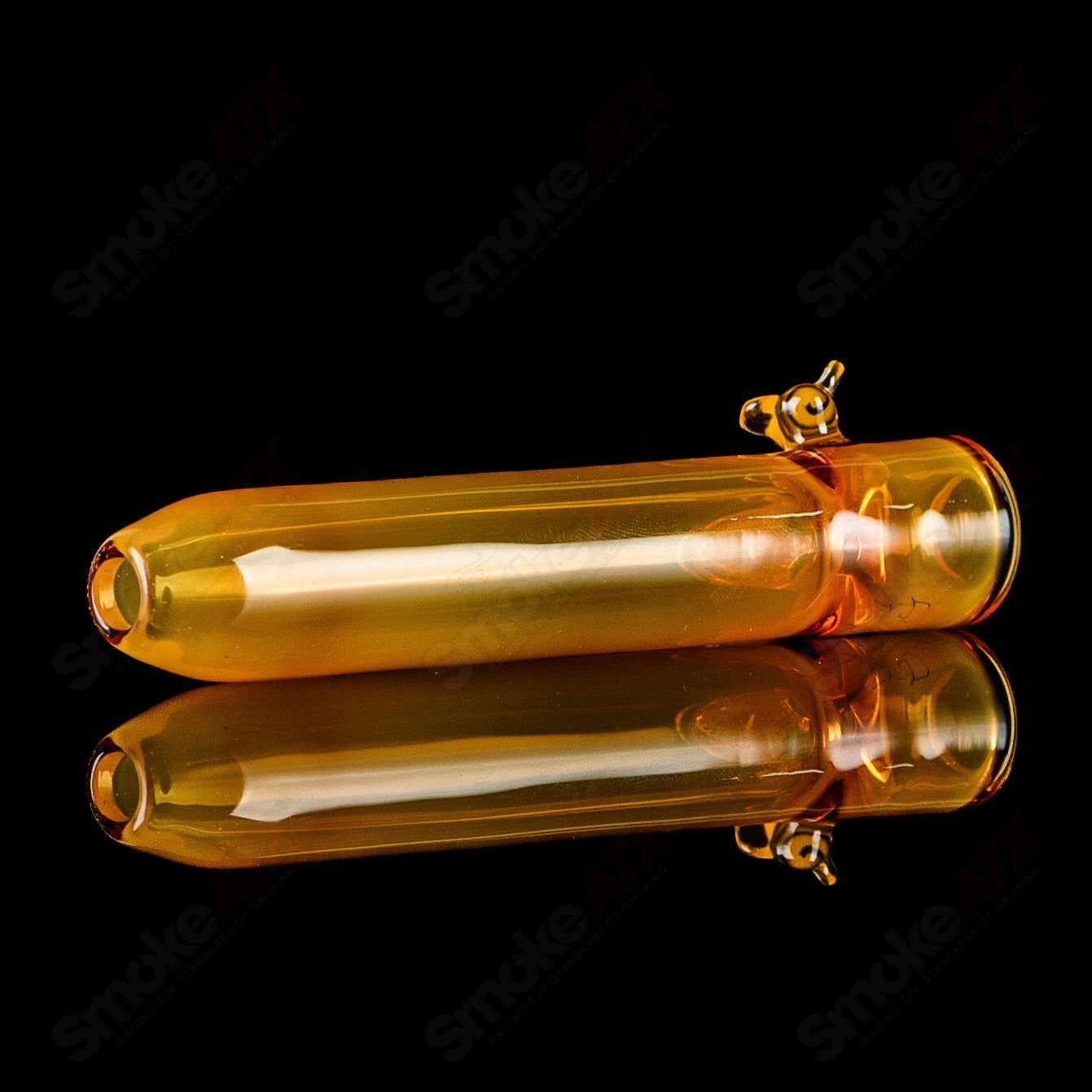 Joe P Glass honeycomb and bee chillum, heady glass one-hitter with intricate honeycomb and bee designs, compact and decorative.