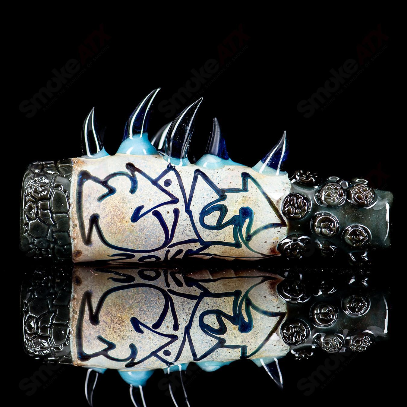 Signed 2014 Salt Glass Onie chillum, handcrafted heady glass pipe with intricate design and vibrant colors.