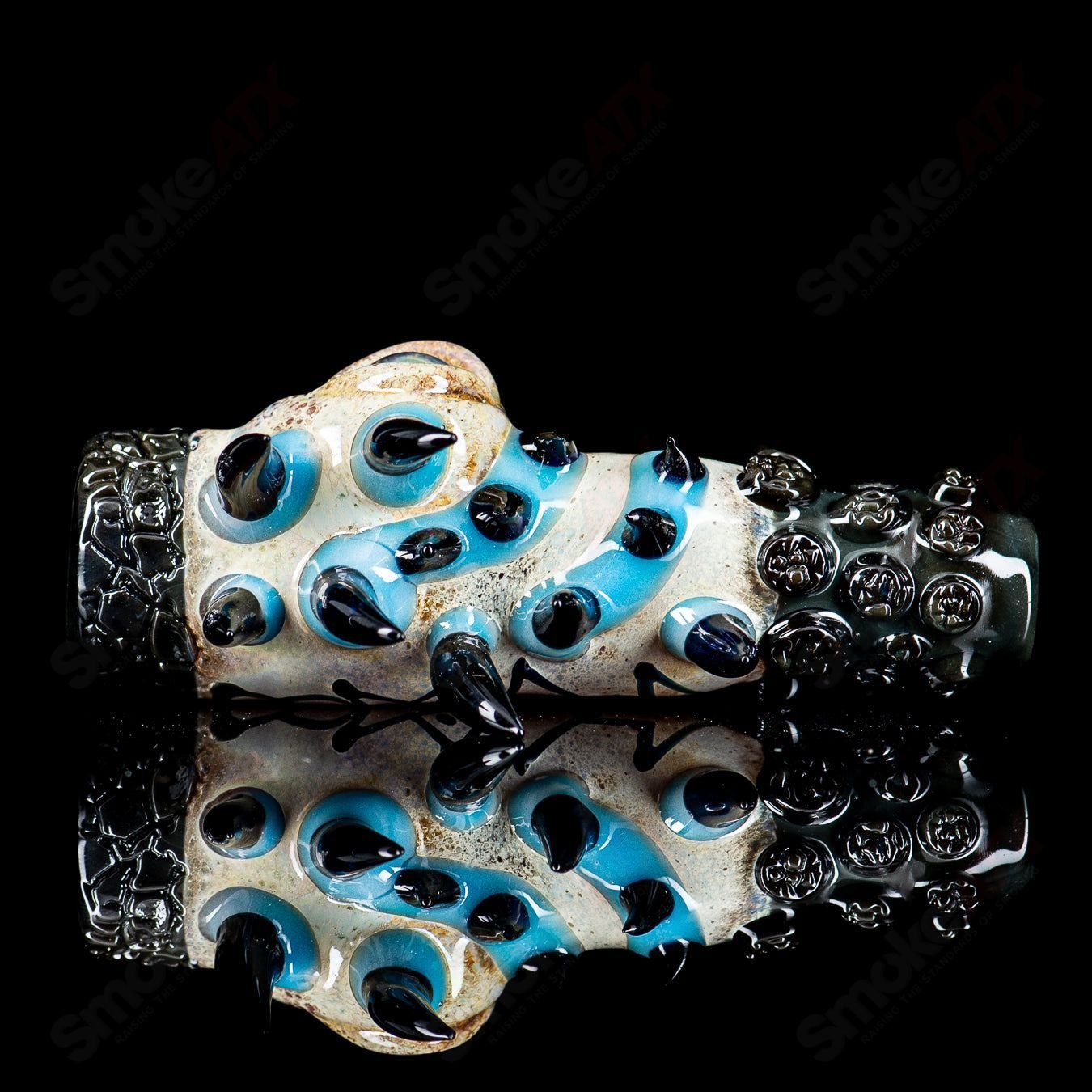 Signed 2014 Salt Glass Onie Heady Chillum with intricate glass design and vibrant colors, handcrafted by Salt Glass.
