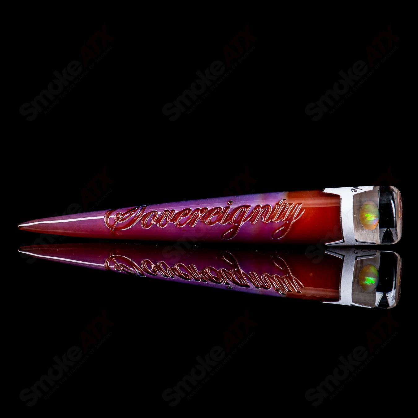 Sovereignty Glass Opal Accent Spiral Poker Tool in Amber Purple and Lava, heady glass accessory with colorful spiral design.
