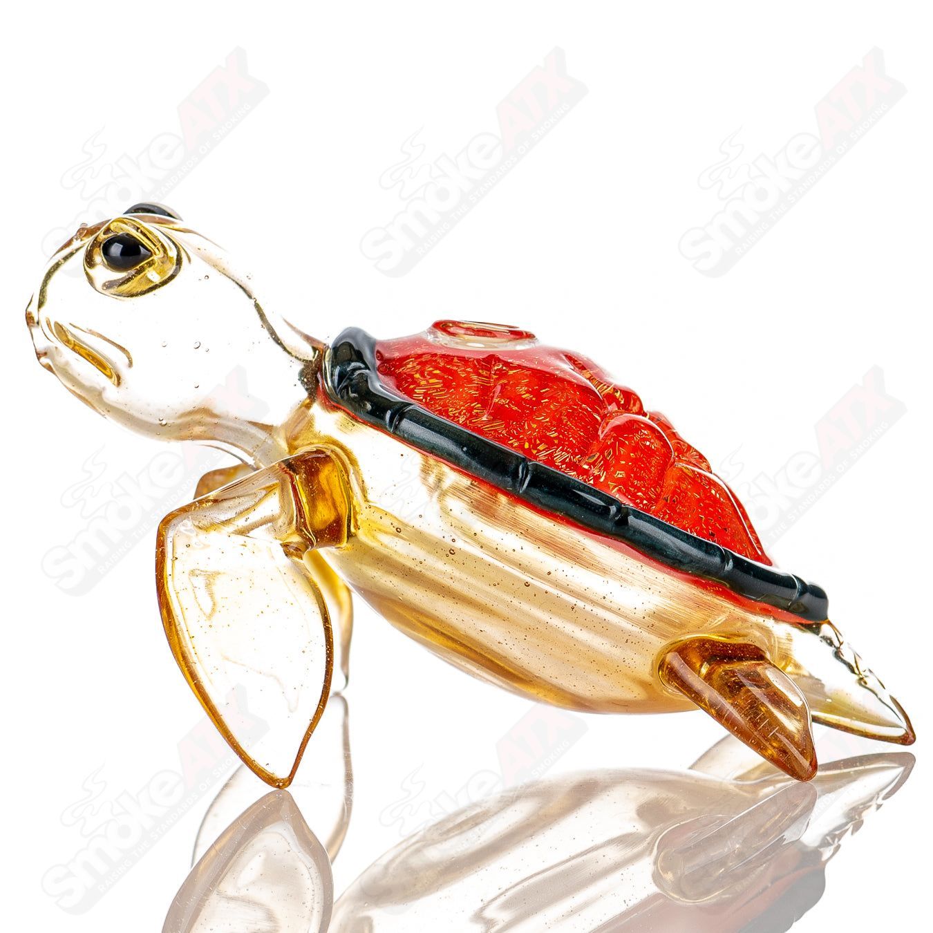 Orange dichro Honu sea turtle rig by Turtle Time, a colorful glass concentrate rig featuring a detailed turtle design.