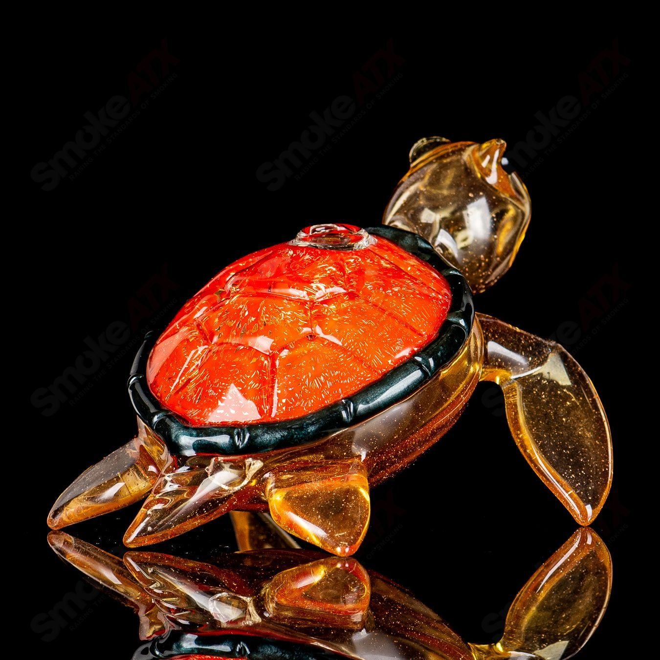 Orange Dichro Honu sea turtle rig by Turtle Time, a colorful heady glass concentrate rig featuring a sea turtle design.