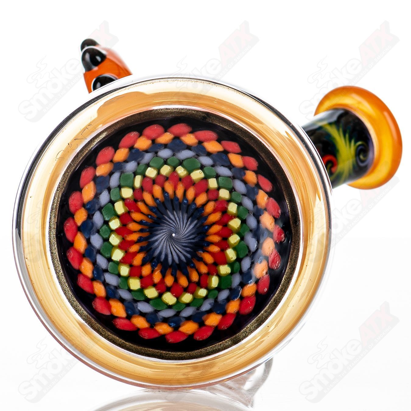 Orange Wig Wag Tube with Slide by Devon Glass, a colorful beaker-style heady glass bong featuring intricate wig wag patterns.