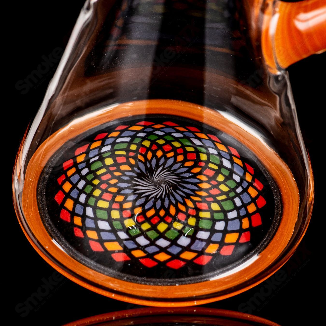 Orange Wig Wag Tube with slide by Devon Glass, heady beaker-style glass water pipe featuring vibrant orange design and intricate glasswork.