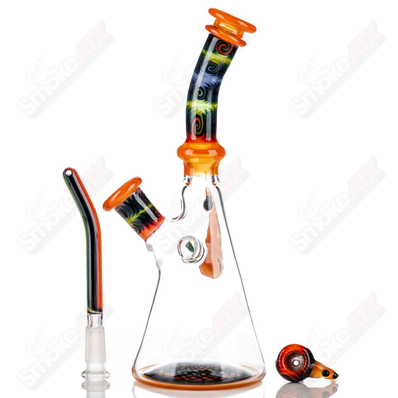 Orange Wig Wag Tube with slide by Devon Glass, a colorful beaker-style heady glass piece featuring vibrant orange design.