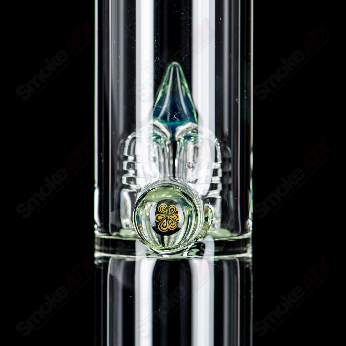 Sovereignty Glass Egyptian Green Imperial W/Millie Heady Glass pipe with vibrant green design and intricate detailing.