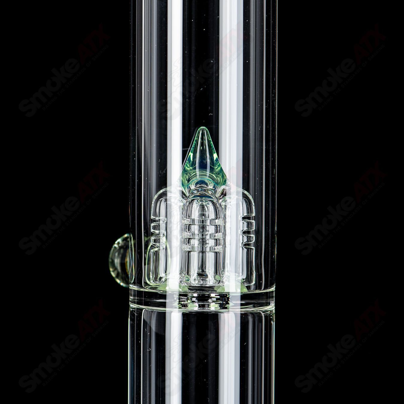 Heady glass pipe featuring Egyptian green and imperial design by Sovereignty Glass with intricate millie details.