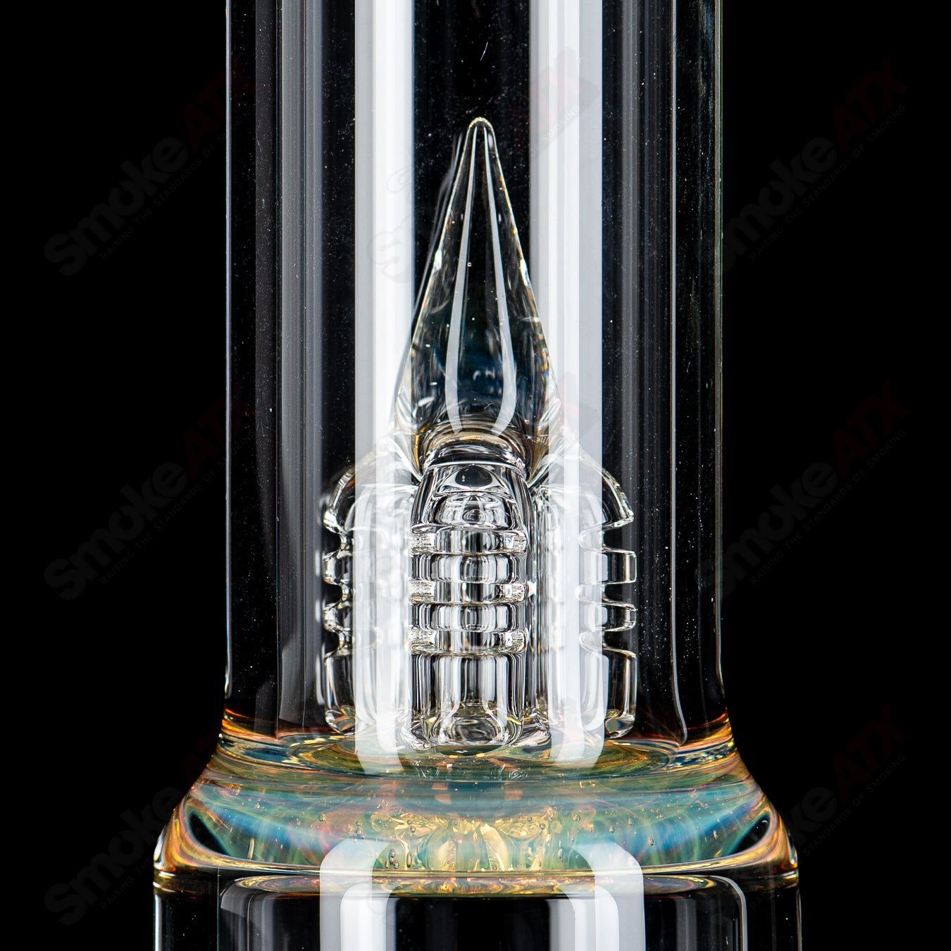 Sovereignty Glass Pandemic Treecyler with down-grid stem line, inverted 4 to Imperial, splash guard, and intricate heady glass design.