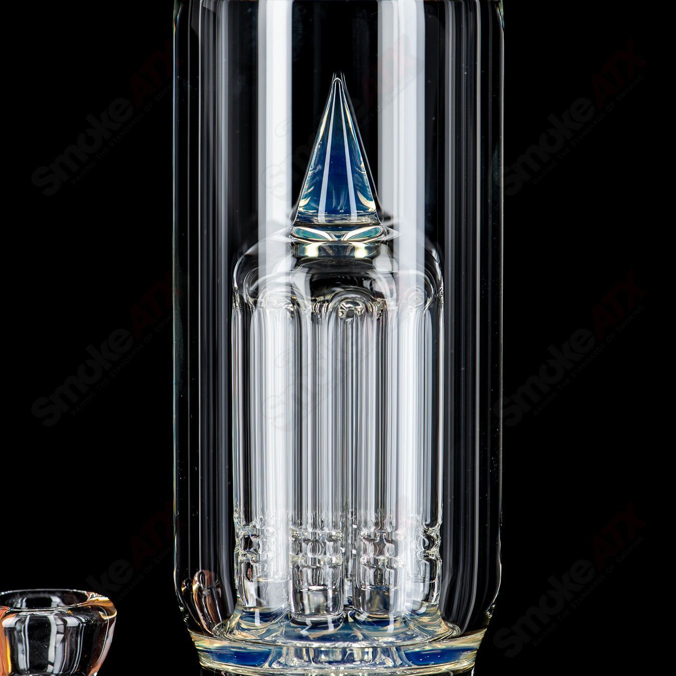 Heady glass Pandemic Fixed 4-arm to 8-arm water pipe with splash guard by Sovereignty Glass, showcasing intricate glasswork and design.