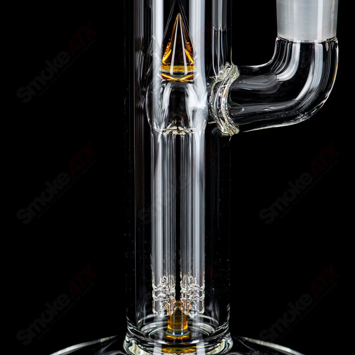 Sovereignty Glass Pandemic Fixed 4-arm water pipe with reduction, clear glass design and intricate percolator features.