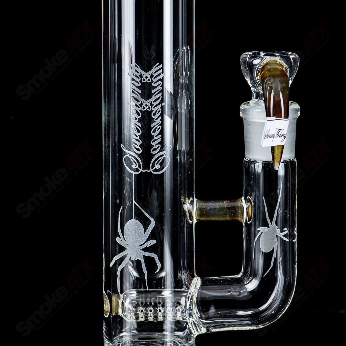 Sovereignty Glass Pawn DG Stemline straight tube with minor accent and Halloween pattern, featuring colorful designs on clear glass.