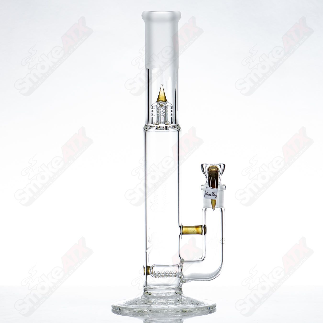 Sovereignty Glass Pawn DG Stemline straight tube with minor accent and Halloween pattern, clear glass with decorative design.