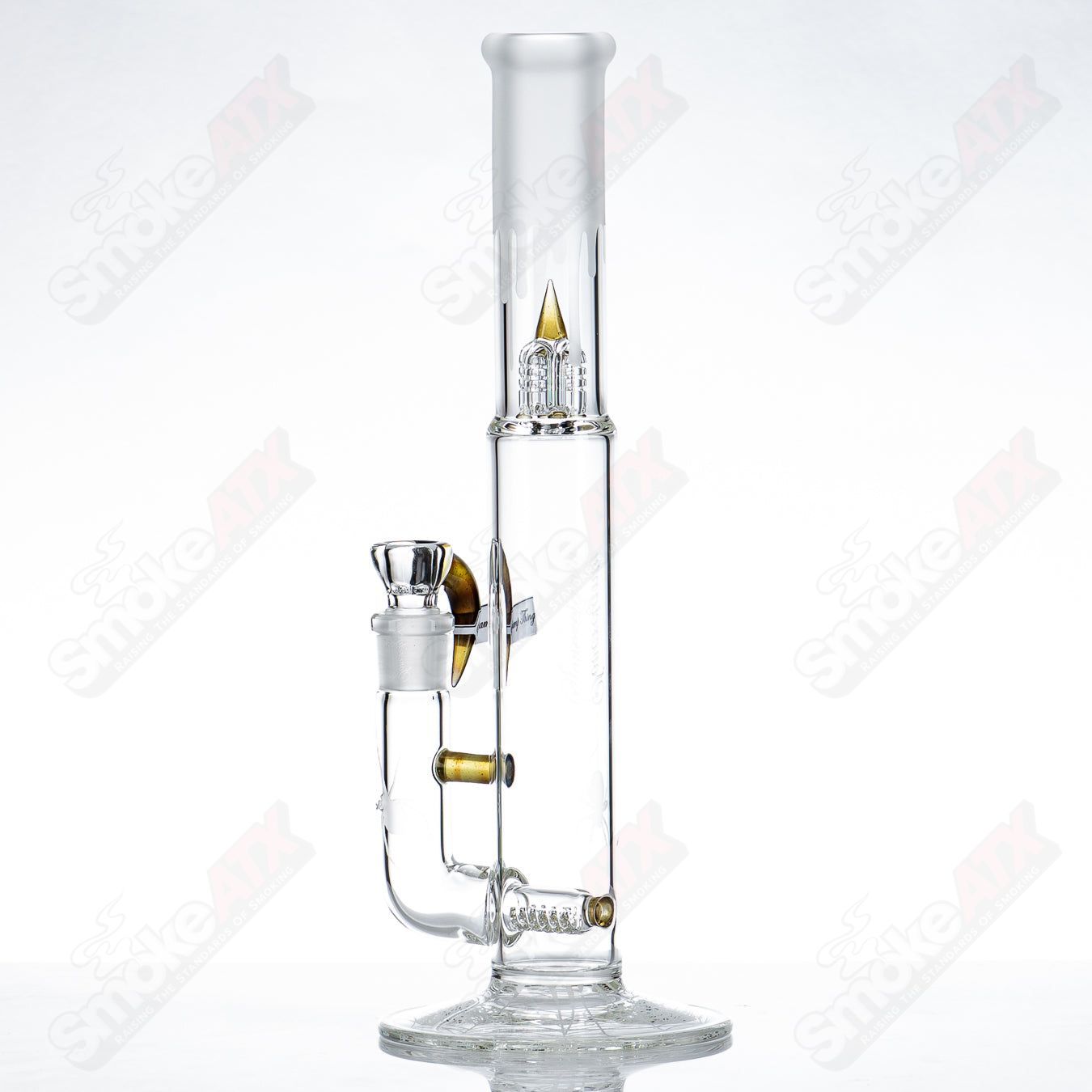Sovereignty Glass Pawn DG Stemline straight tube with minor accent and Halloween pattern, clear glass with detailed design.