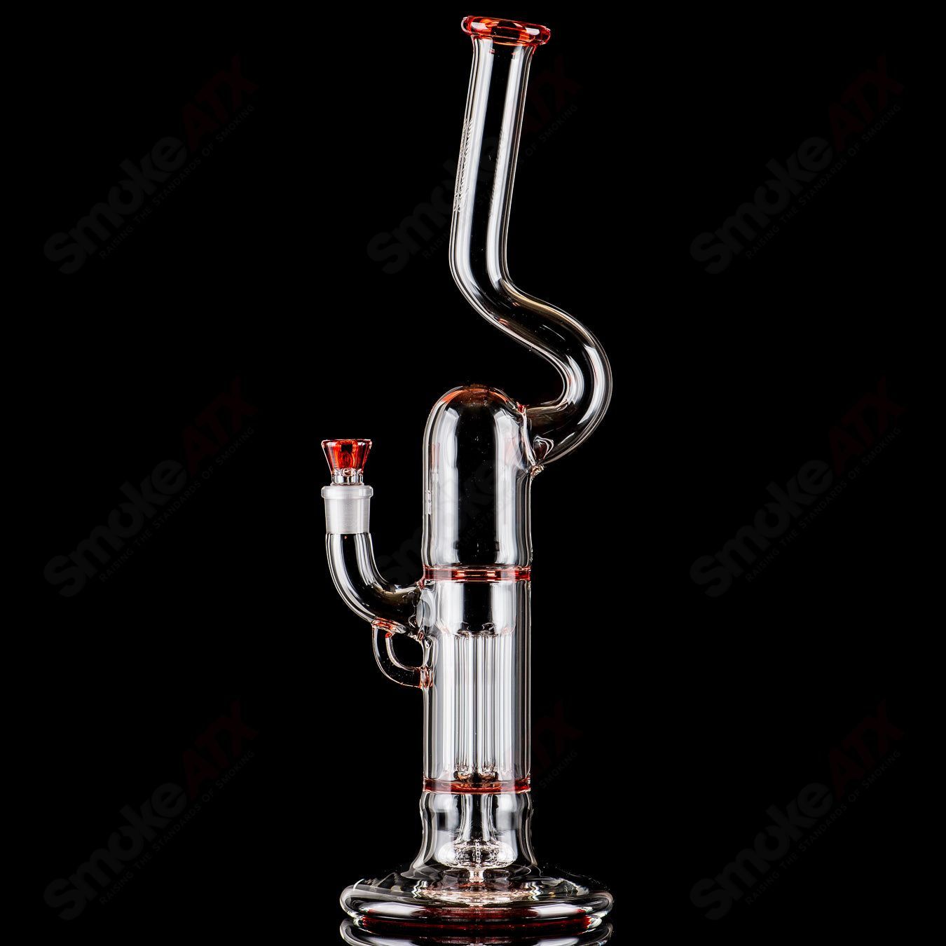 Sovereignty Glass Pillar Natty Neck Hollow Foot Straight Tube with accented seals and full accent details, clear glass design.