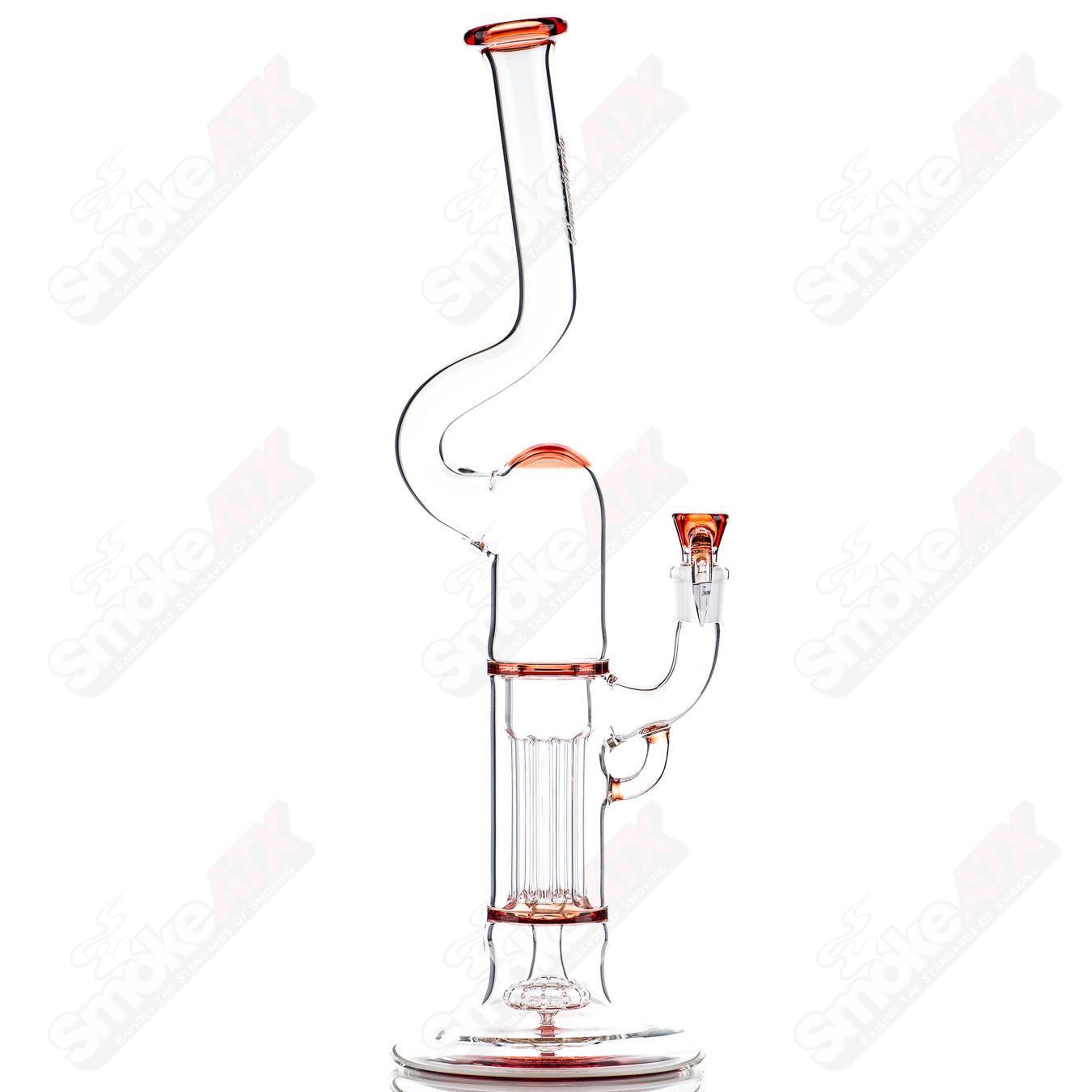 Sovereignty Glass Pillar Natty Neck Hollow Foot Straight Tube with full accents and sealed design, showcasing intricate heady glass craftsmanship.