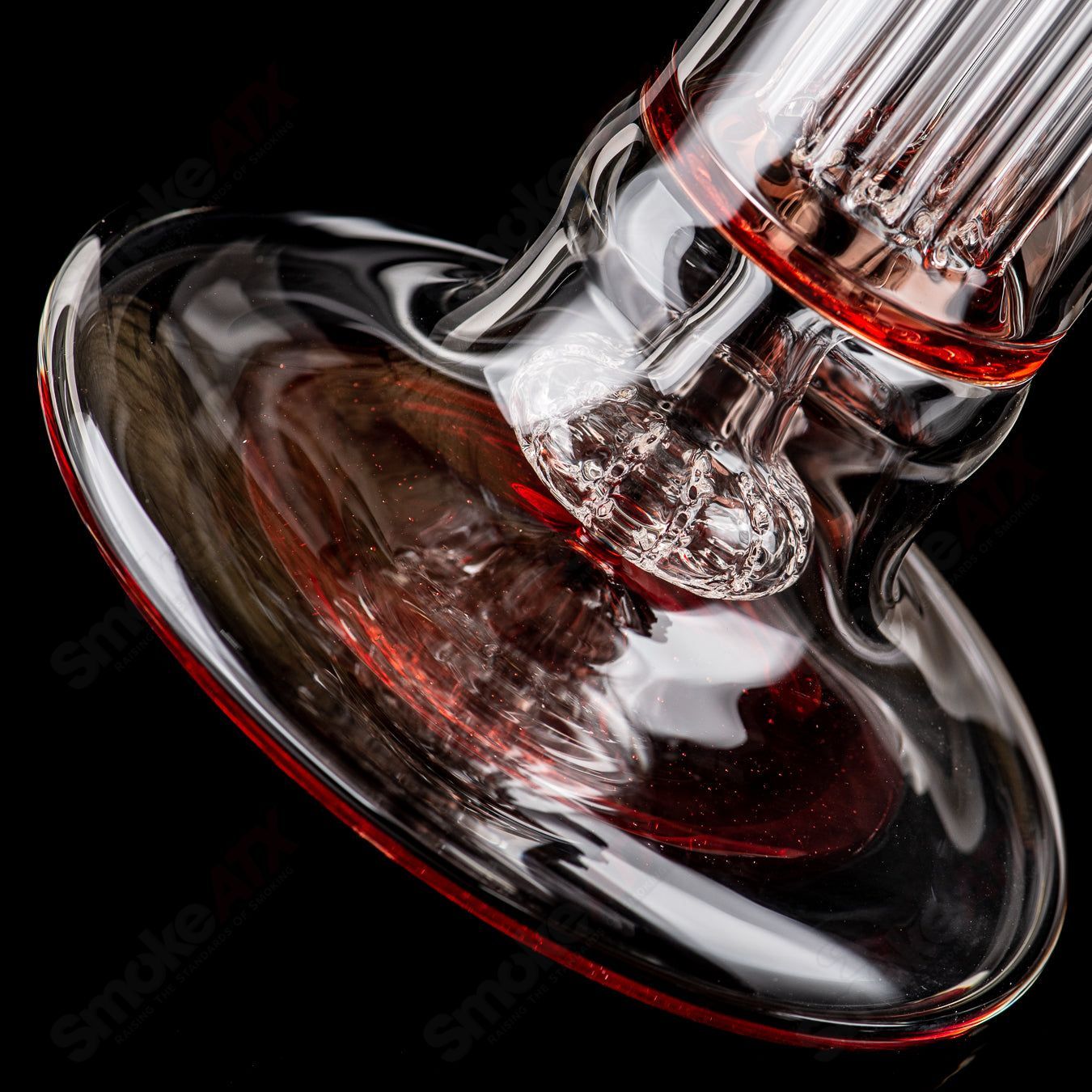 Sovereignty Glass Pillar Natty Neck Hollow Foot Straight Tube with accented seals, clear glass design, and intricate details.