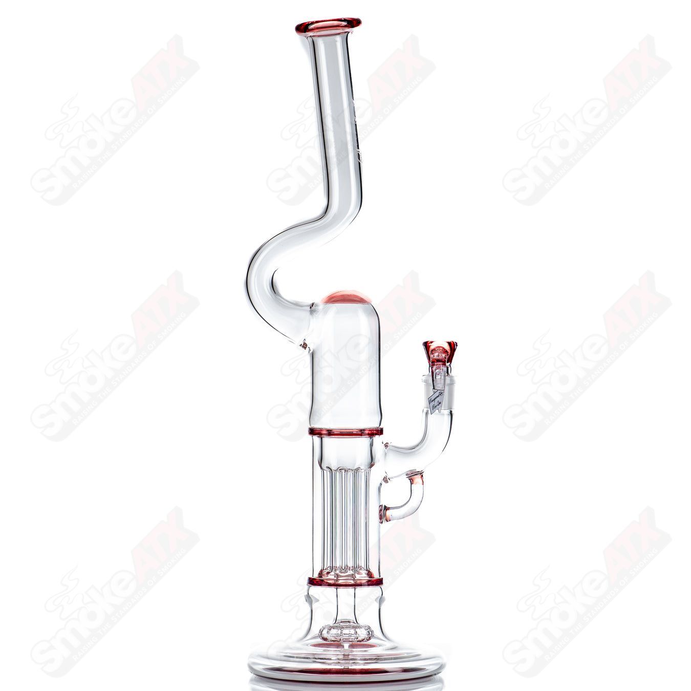 Sovereignty Glass Pillar Natty Neck Hollow Foot Heady Glass with full accent and accented seals, showcasing intricate glass design.