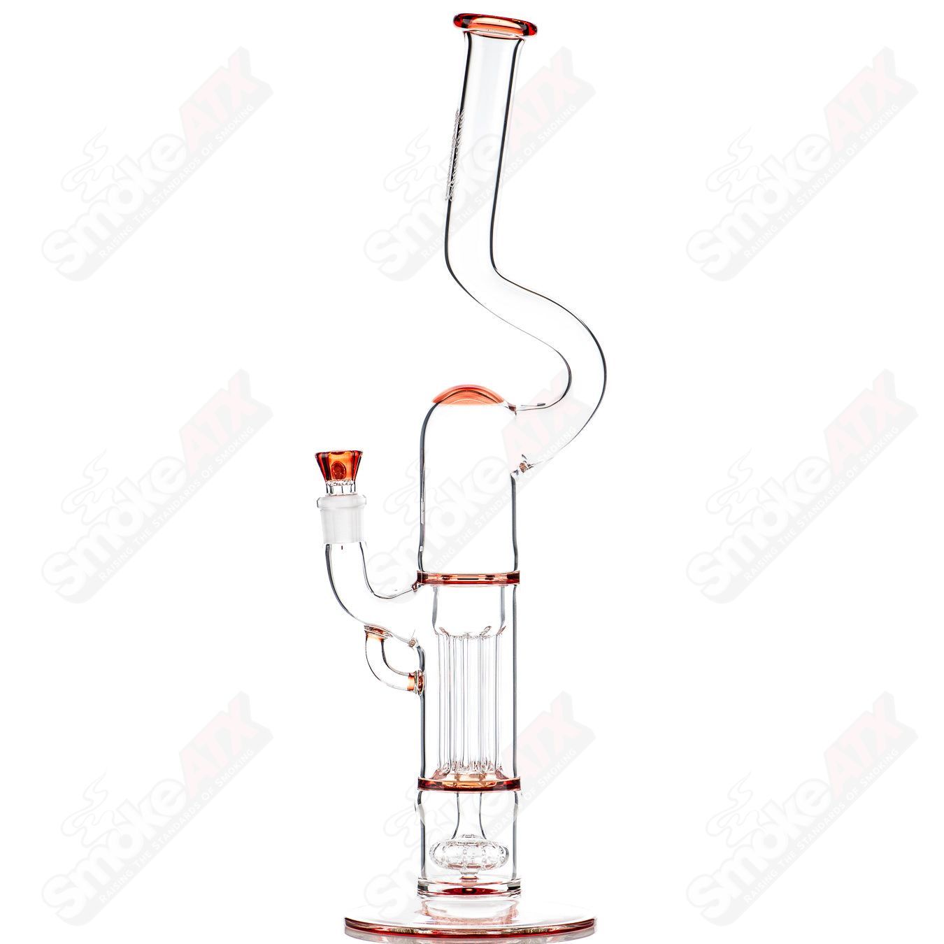 Sovereignty Glass Pillar Natty Neck solid foot heady glass pipe with accented seals and full decorative details.