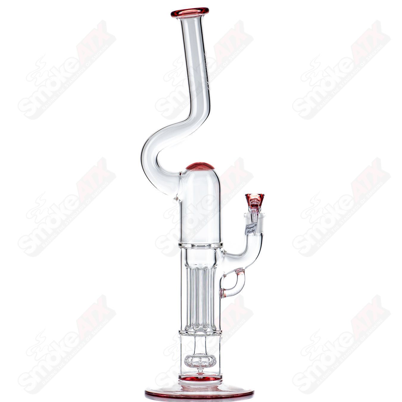 Heady glass pillar Natty neck with solid foot and full accent design by Sovereignty Glass, showcasing intricate craftsmanship.