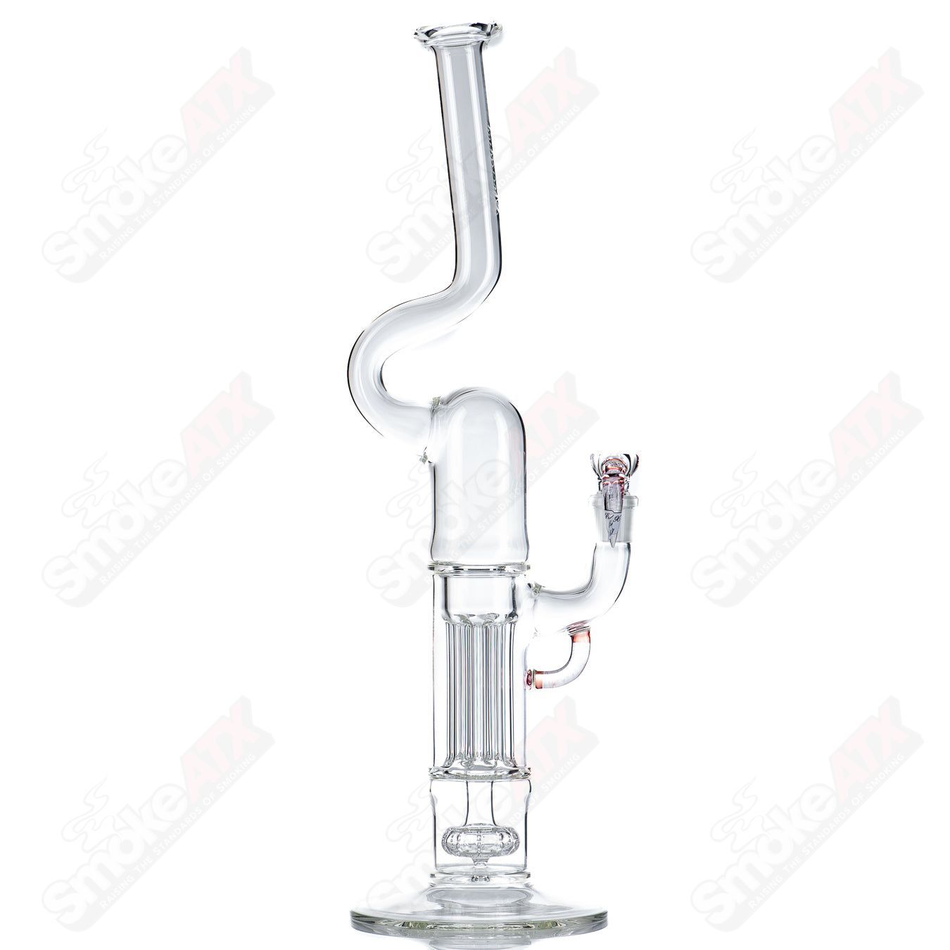 Heady Glass Pillar Natty Neck with solid foot and partial accent in Sovereignty Glass, showcasing intricate design and craftsmanship.