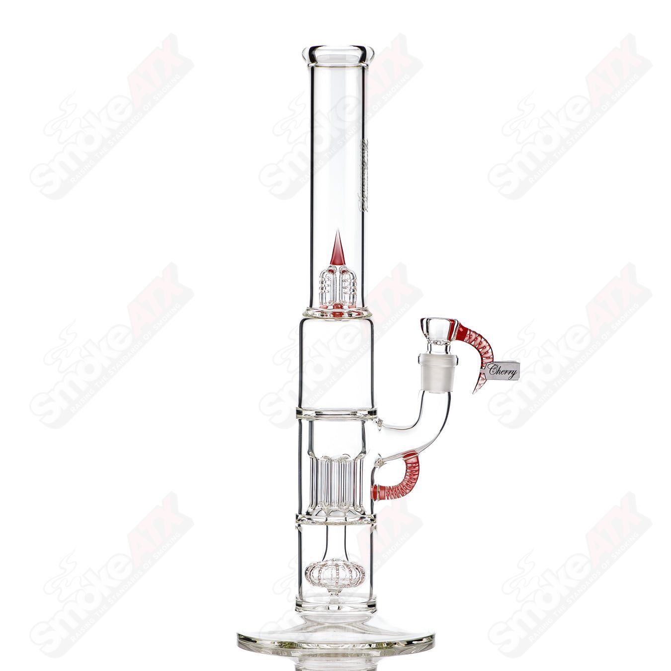 Sovereignty Glass pillar straight-neck solid foot pint-size partial accent glass in cherry color, featuring a clear straight tube design.