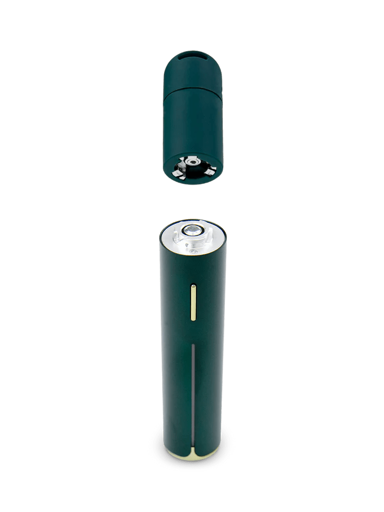 Puffco Pine Pivot handheld vaporizer for concentrates, sleek design with green pine-inspired accents and compact portable style.