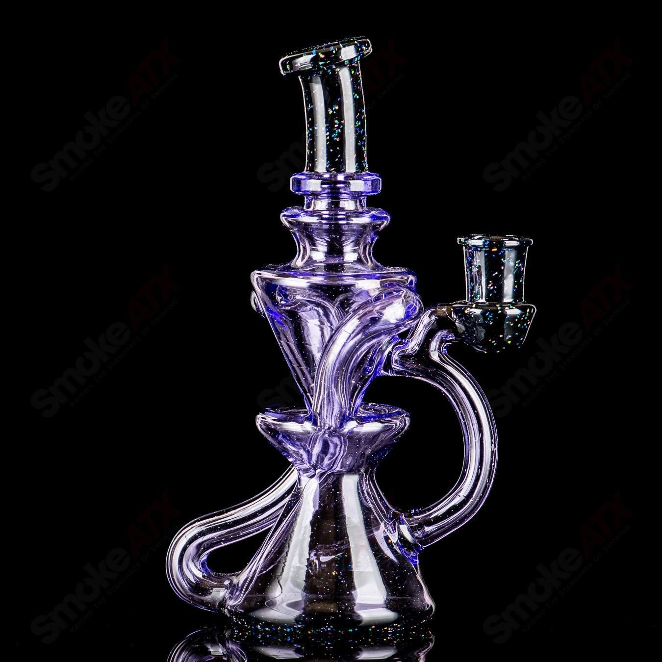 Pink and crushed opal Mini Recyler concentrate rig by Captn Chronic, heady glass design with colorful accents.