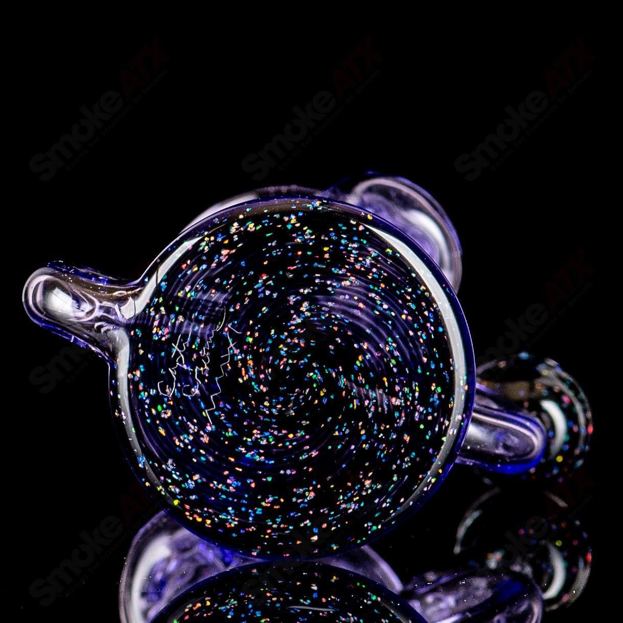 Pink and crushed opal mini recycler concentrate rig by Captn Chronic, featuring vibrant glasswork and intricate design details.