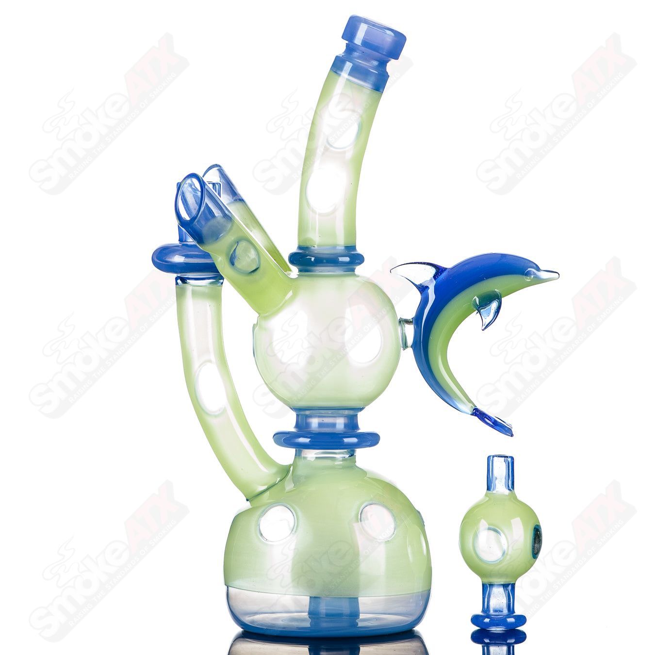 RAM Porthole Xhalerator Robert Mickelsen glass concentrate rig with porthole design, handcrafted from high-quality heady glass.